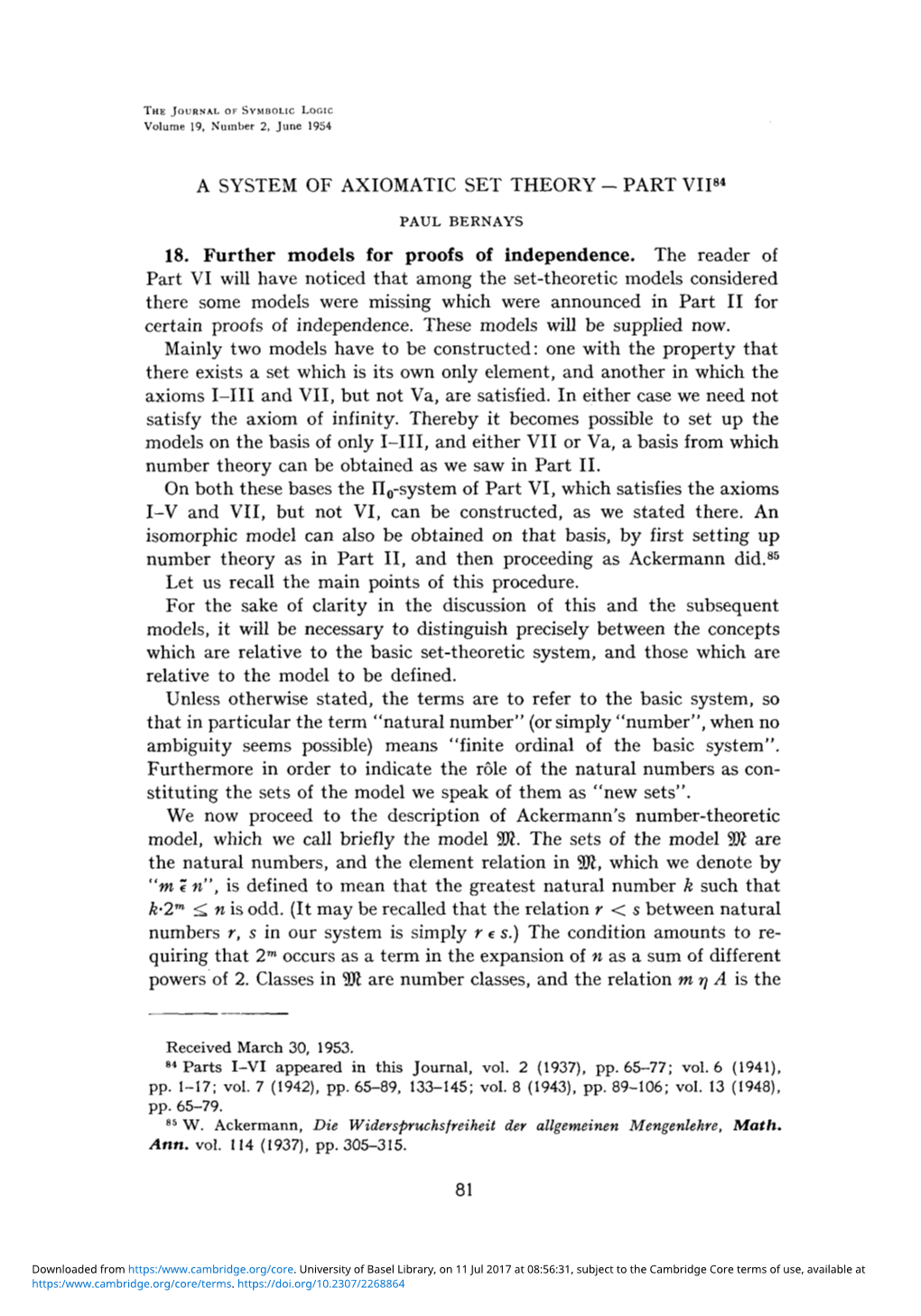 A System of Axiomatic Set Theory - Part Vii84