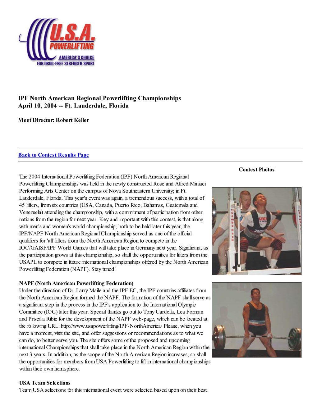 IPF North American Regional Powerlifting Championships April 10, 2004 ­­ Ft