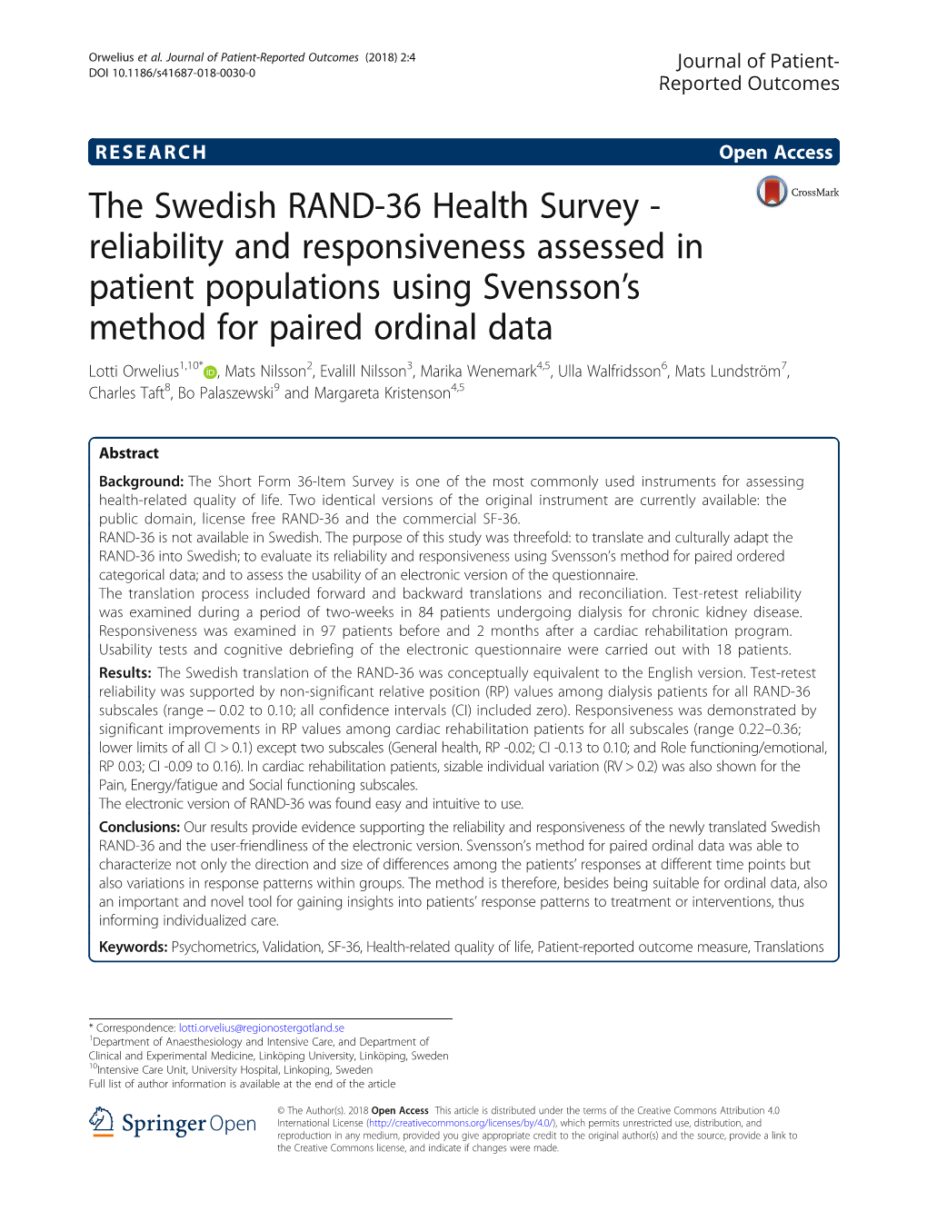 The Swedish RAND-36 Health Survey