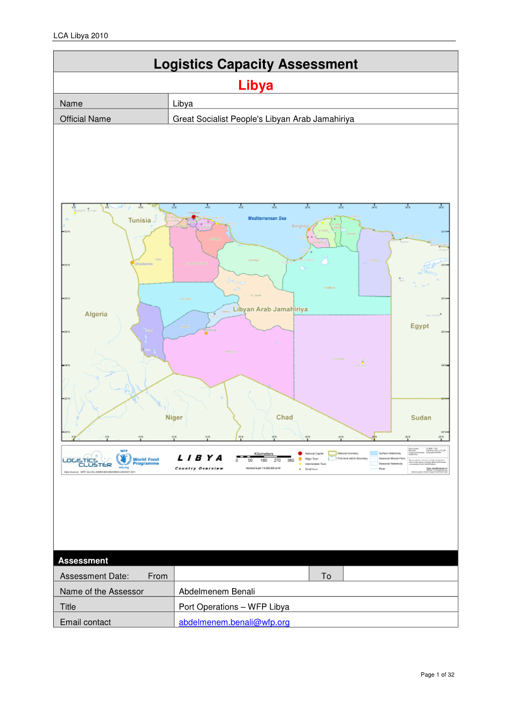 Logistics Capacity Assessment Libya Name Libya Official Name Great Socialist People's Libyan Arab Jamahiriya