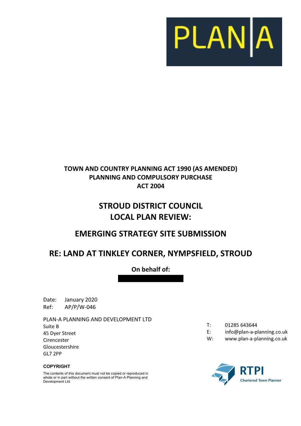 Emerging Strategy Site Submission Re: Land at Tinkley Corner, Nympsfield