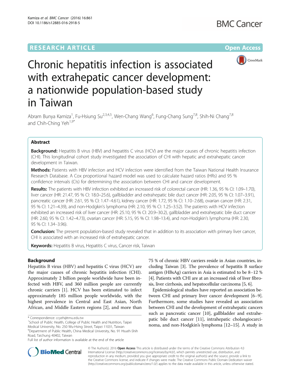 Chronic Hepatitis Infection Is Associated with Extrahepatic Cancer