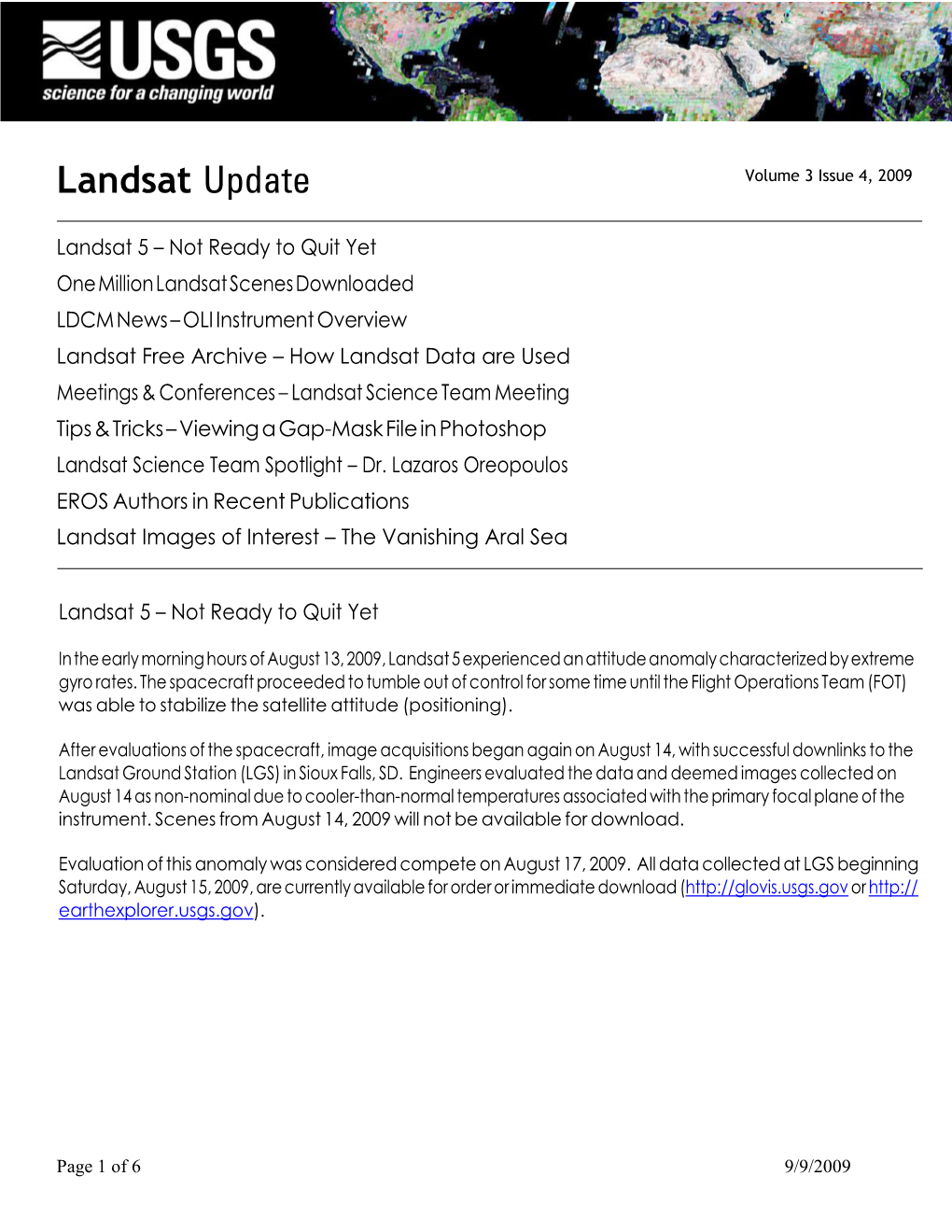 2009 Landsat Updates