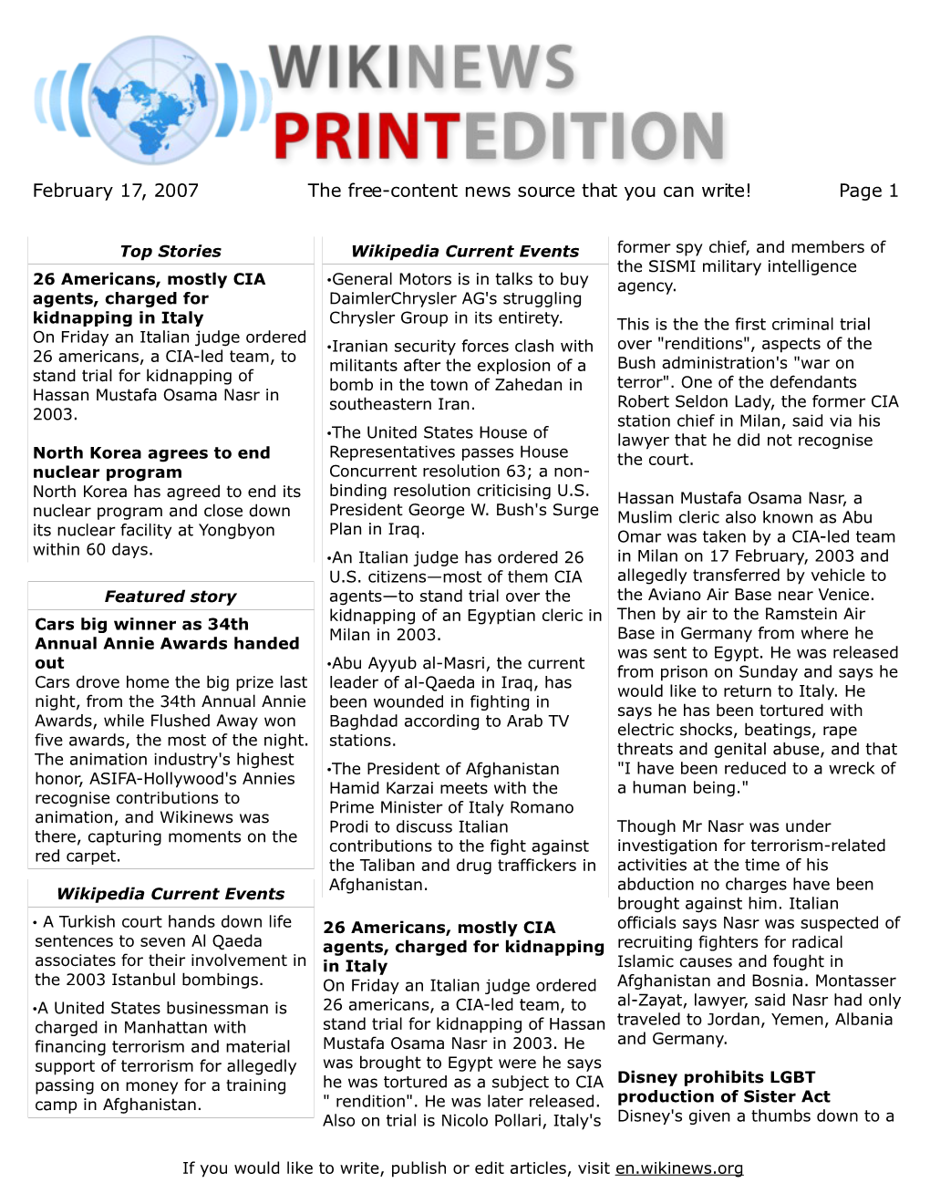 February 17, 2007 the Free-Content News Source That You Can Write! Page 1