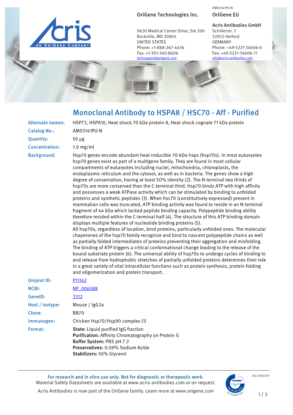 Monoclonal Antibody to HSPA8 / HSC70