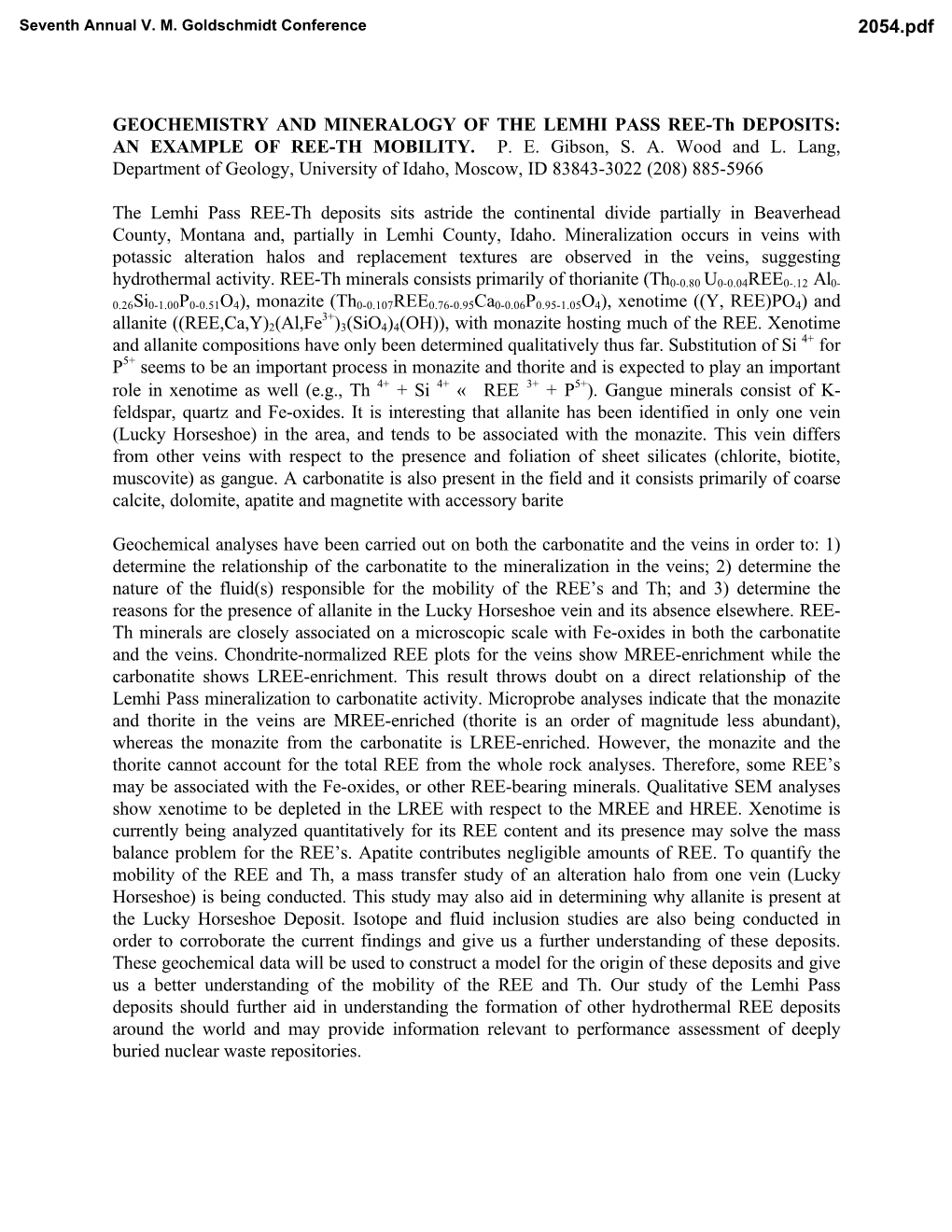 Geochemistry and Mineralogy of the Lemhi Pass Rare-Earth-Element