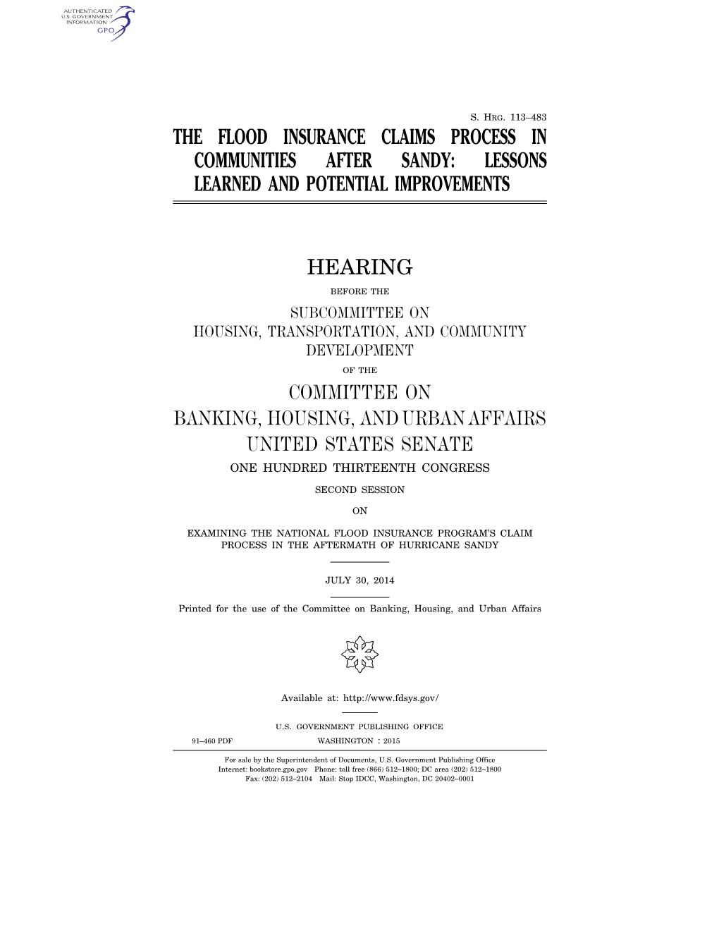 The Flood Insurance Claims Process in Communities After Sandy: Lessons Learned and Potential Improvements