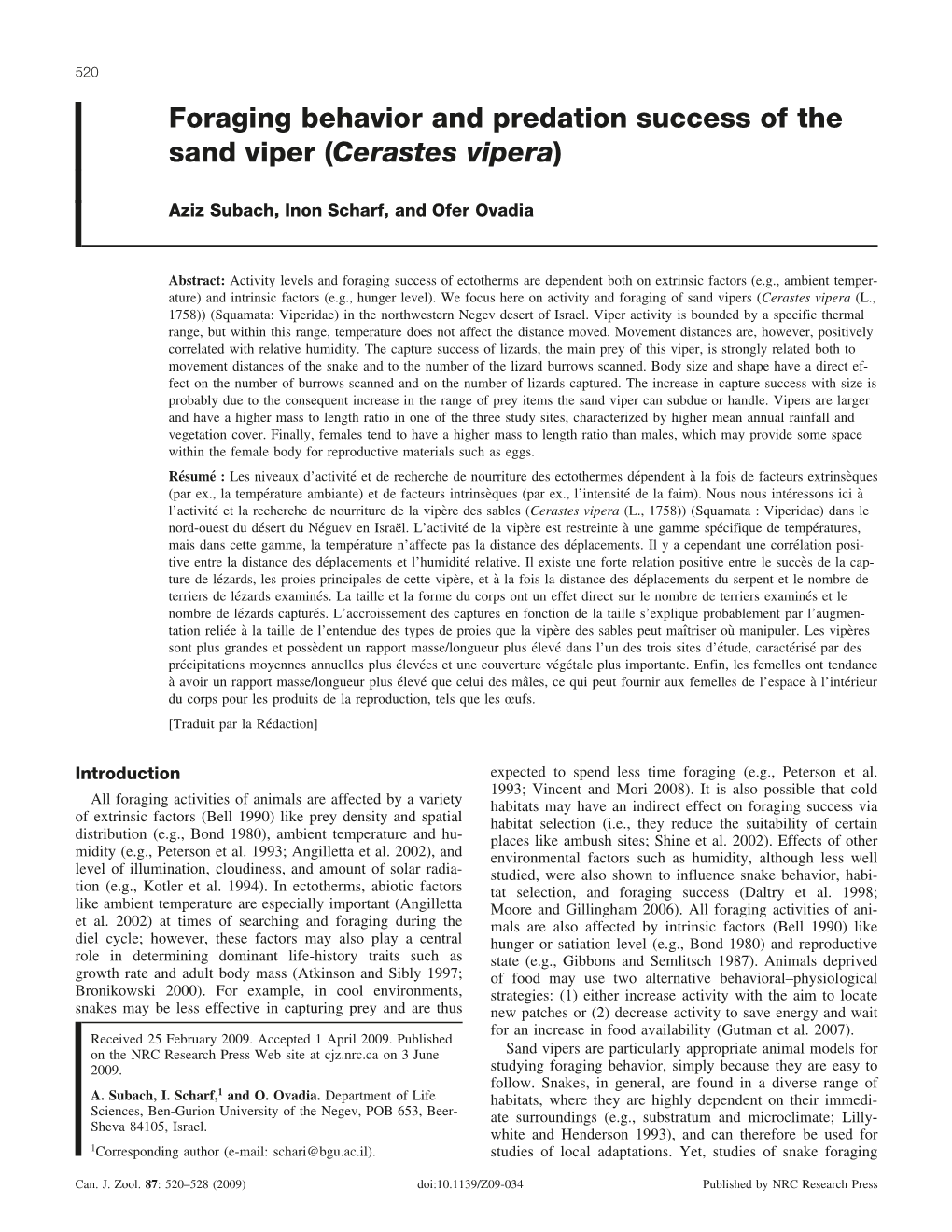 Foraging Behavior and Predation Success of the Sand Viper (Cerastes Vipera)