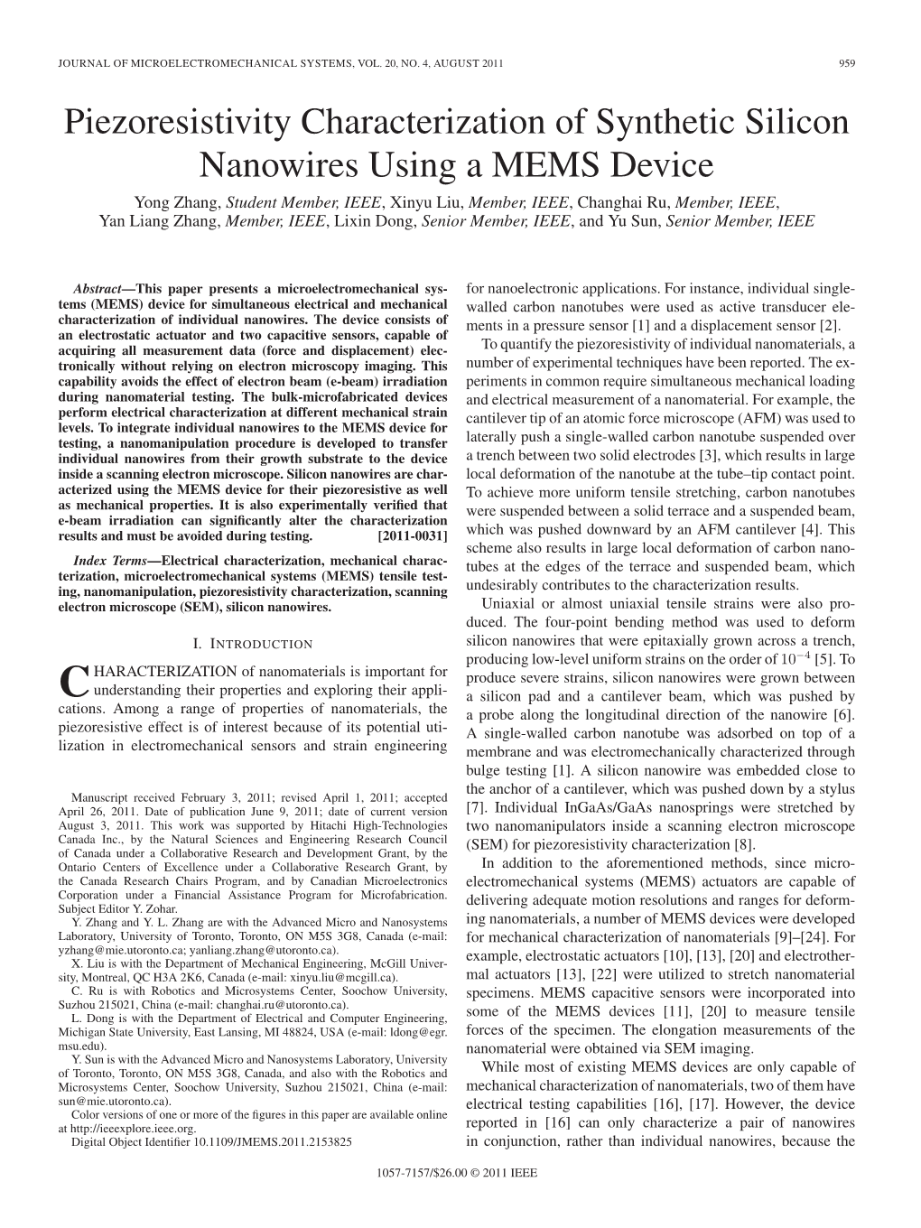 Piezoresistivity Characterization of Synthetic Silicon Nanowires Using