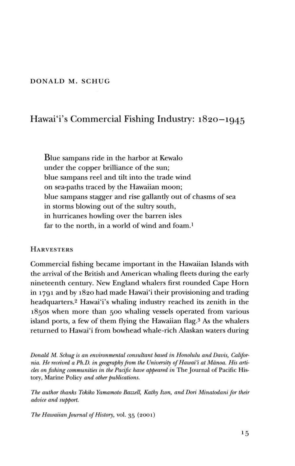 Hawai'i's Commercial Fishing Industry: 1820—1945