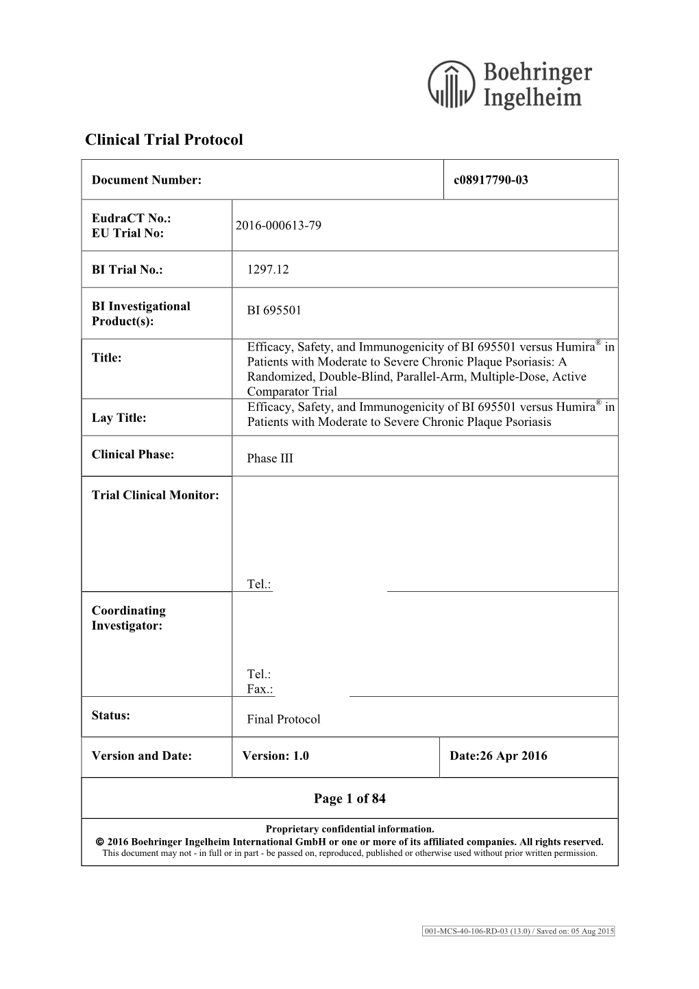 Clinical Trial Protocol TITLE PAGE