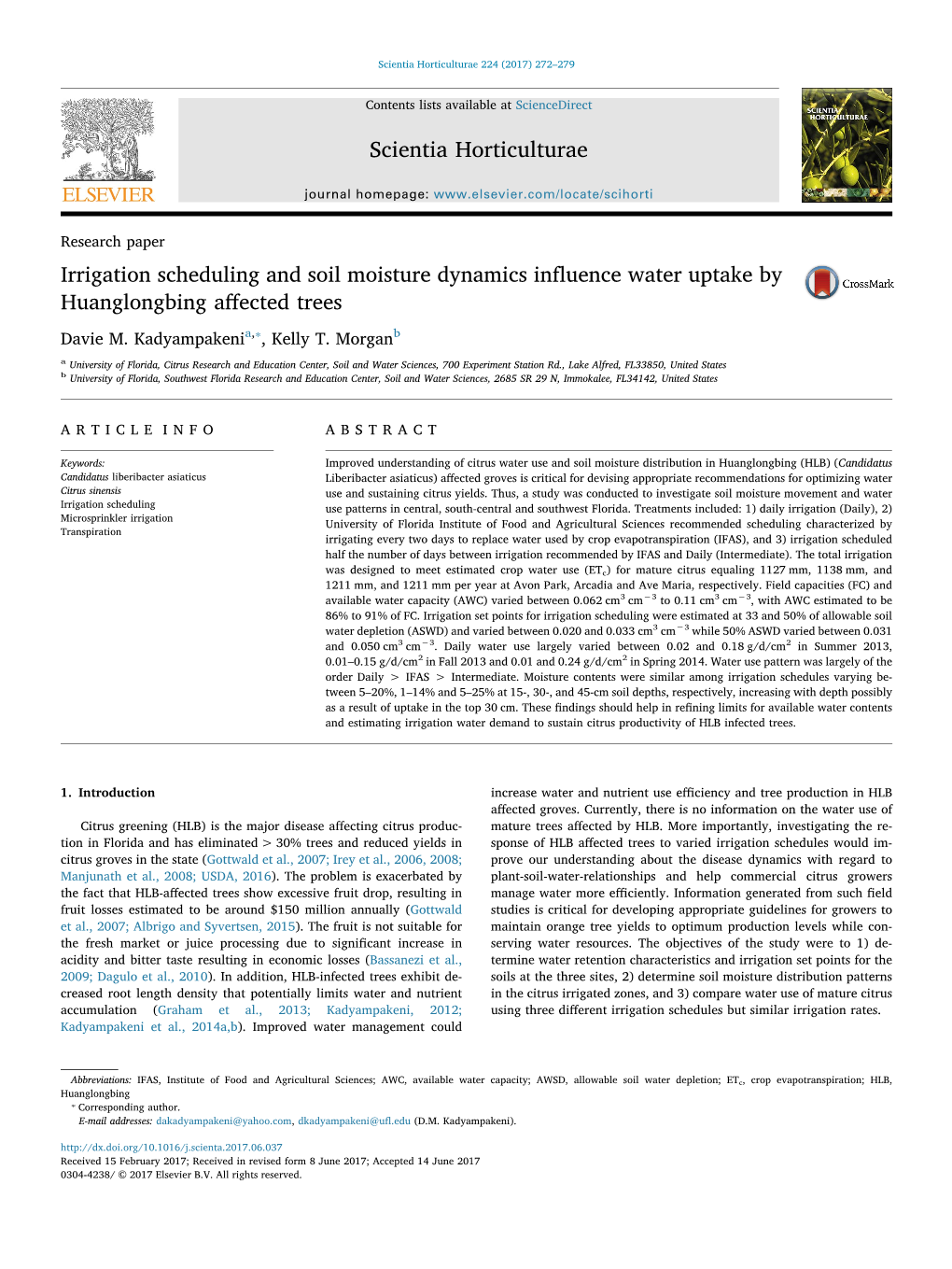 Irrigation Scheduling and Soil Moisture Dynamics Influence Water Uptake