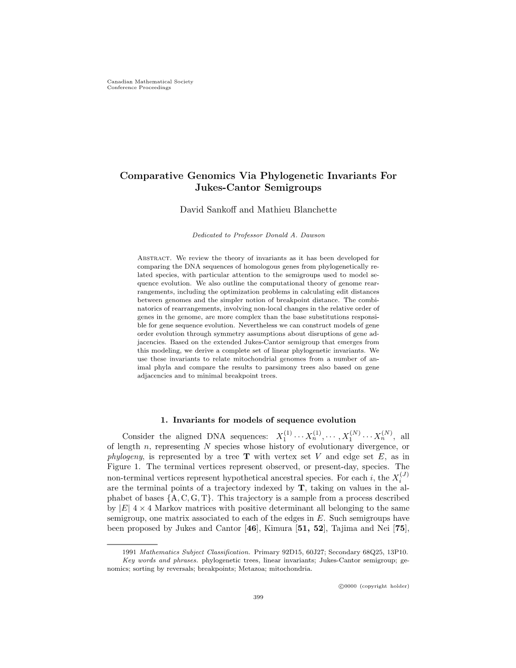 Comparative Genomics Via Phylogenetic Invariants for Jukes-Cantor Semigroups