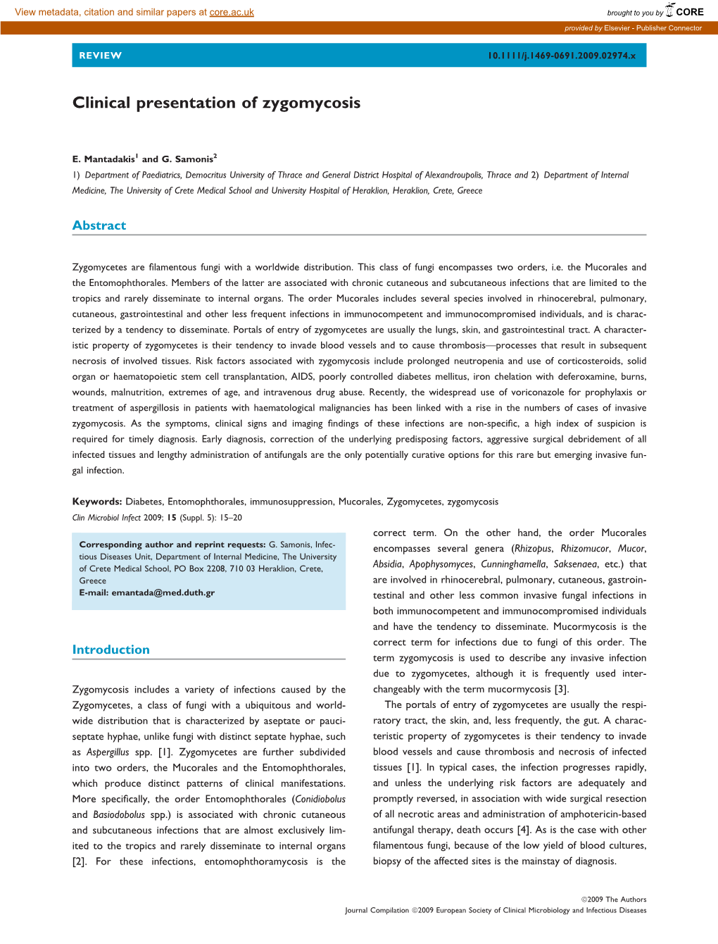 Clinical Presentation of Zygomycosis