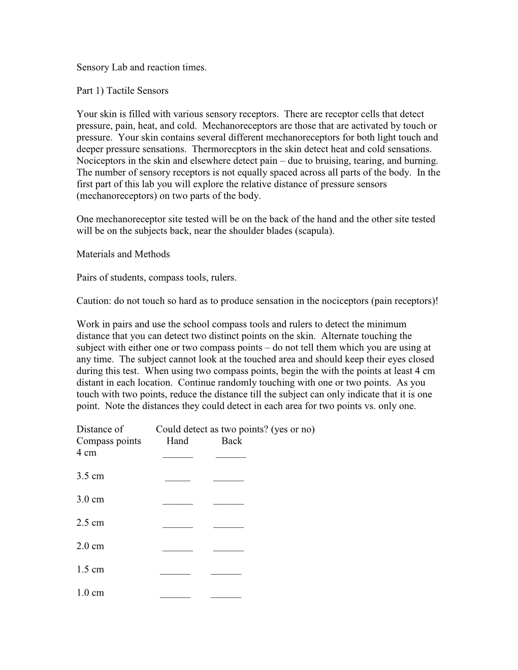 Sensory Lab and Reaction Times