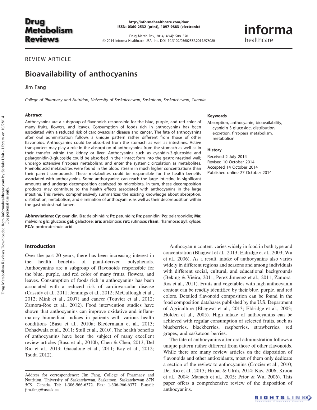 Bioavailability of Anthocyanins