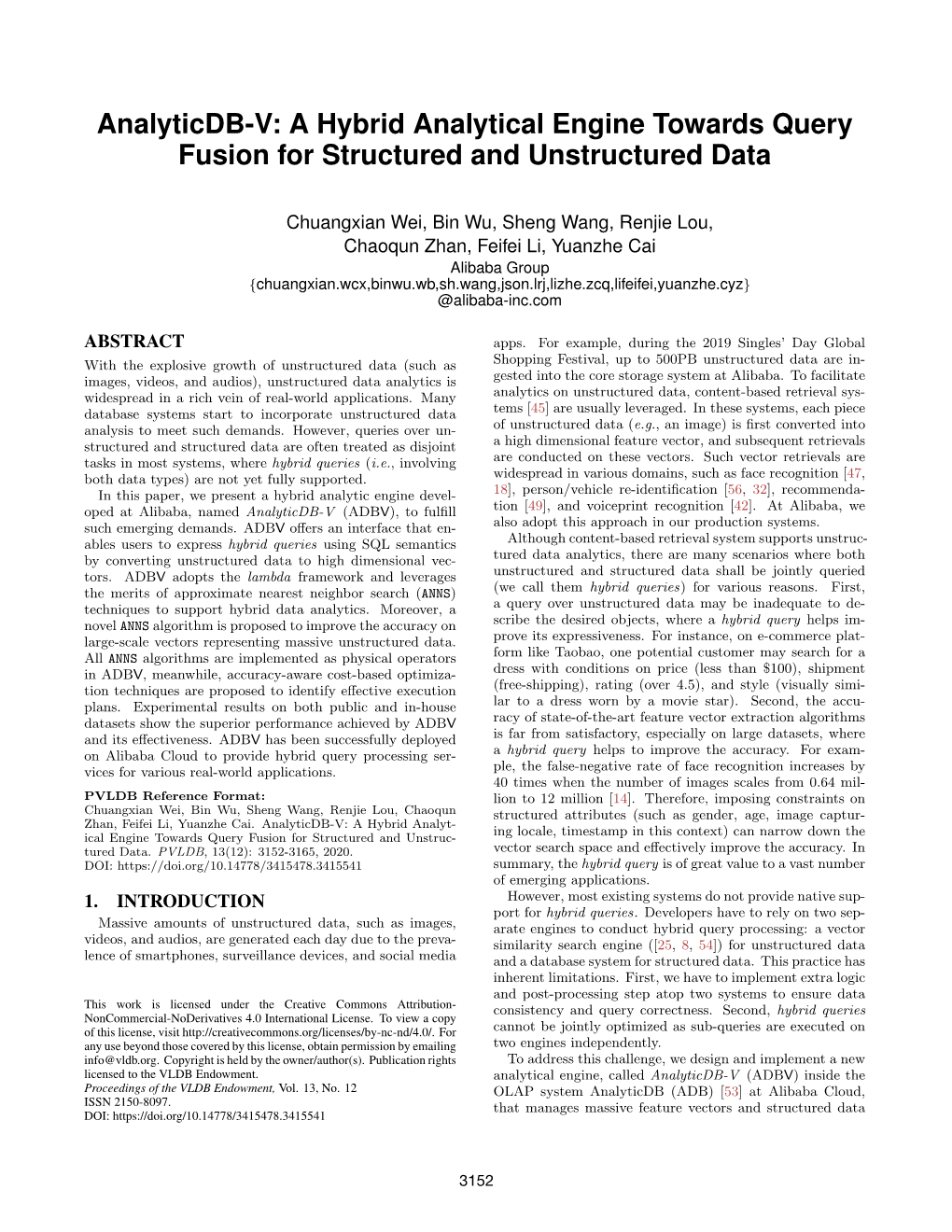 Analyticdb-V: a Hybrid Analytical Engine Towards Query Fusion for Structured and Unstructured Data