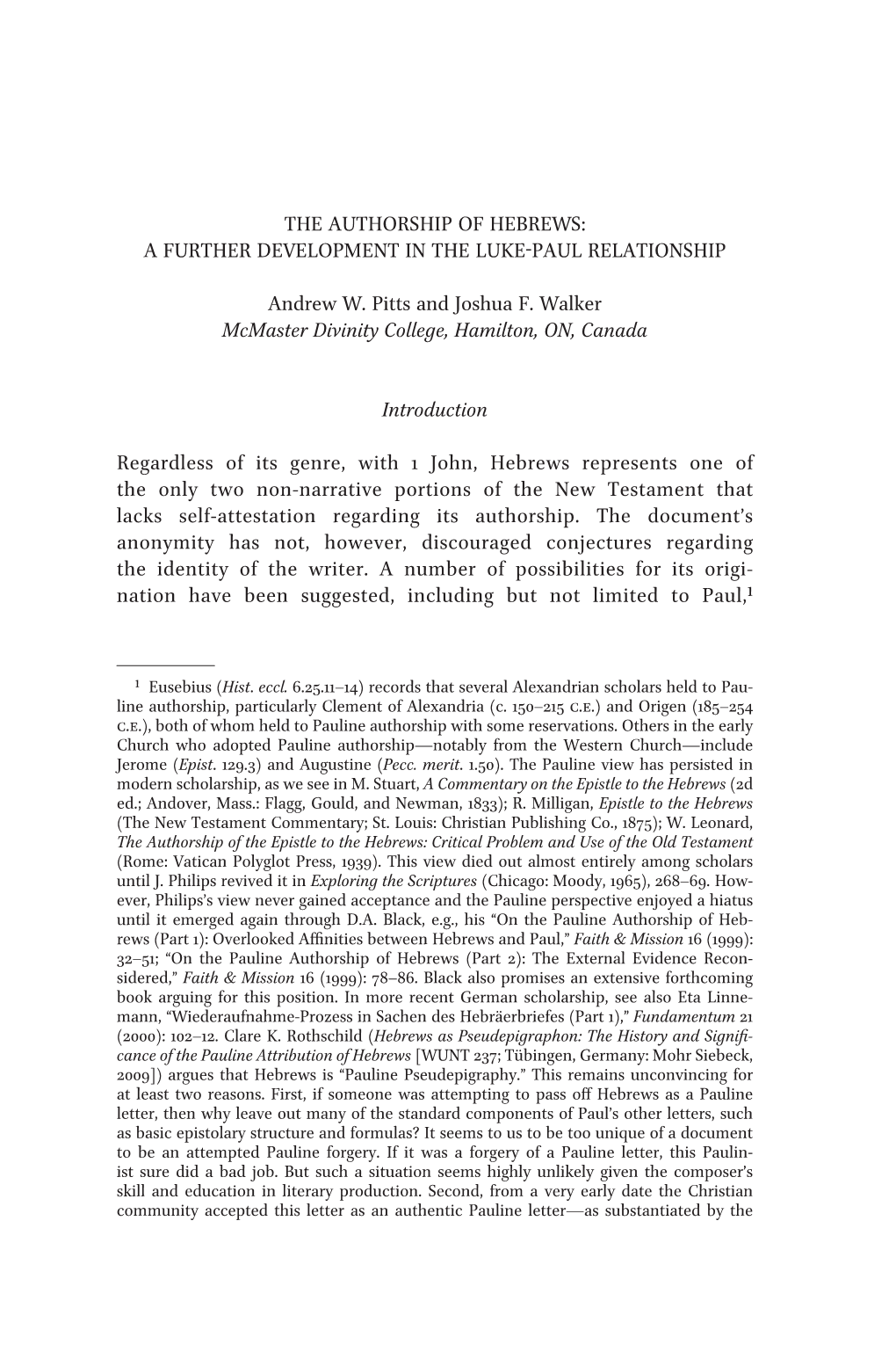 The Authorship of Hebrews: a Further Development in the Luke-Paul Relationship
