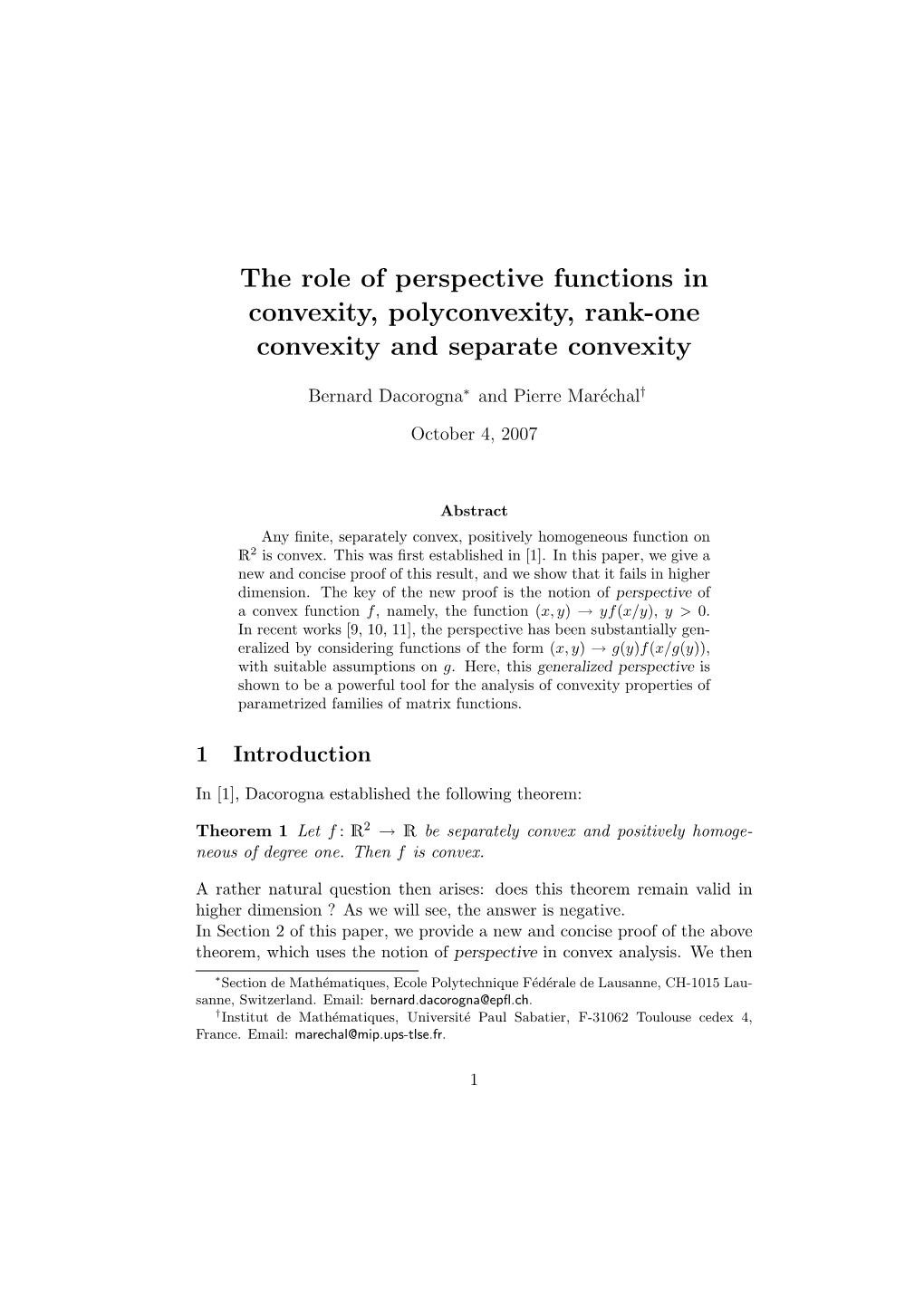 The Role of Perspective Functions in Convexity, Polyconvexity, Rank-One Convexity and Separate Convexity