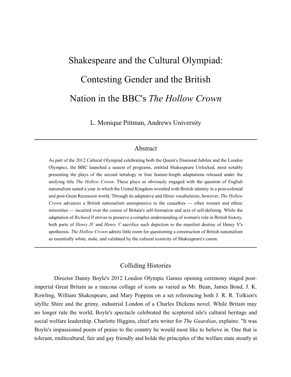 Shakespeare and the Cultural Olympiad