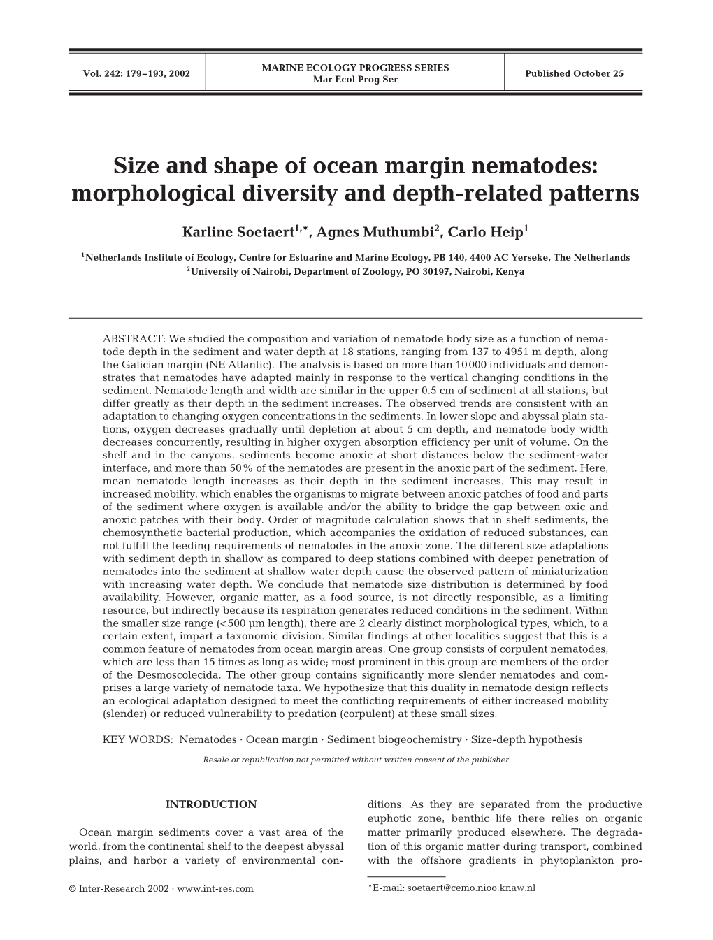 Size and Shape of Ocean Margin Nematodes: Morphological Diversity and Depth-Related Patterns