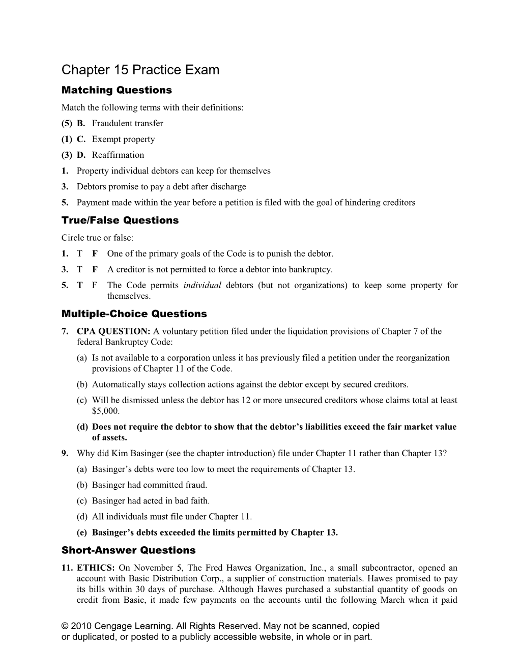 Chapter 15 Practice Exam