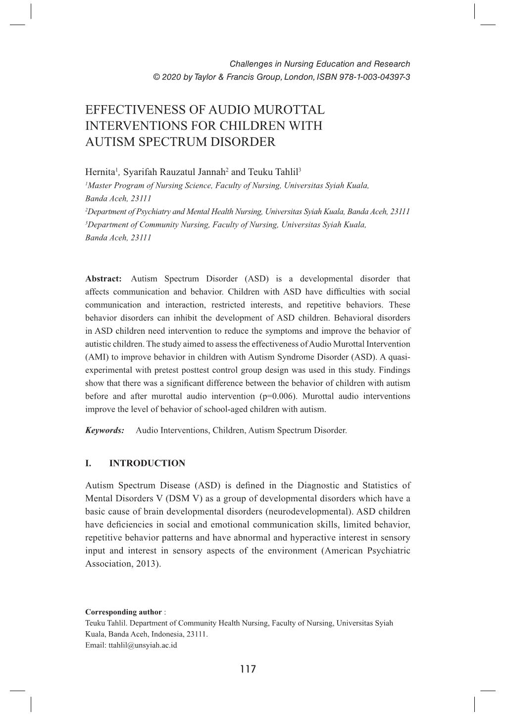 Effectiveness of Audio Murottal Interventions for Children with Autism Spectrum Disorder