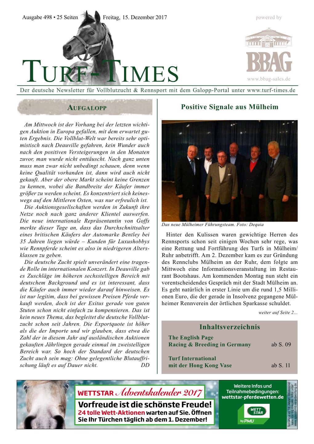 Turf-Times Der Deutsche Newsletter Für Vollblutzucht & Rennsport Mit Dem Galopp-Portal Unter