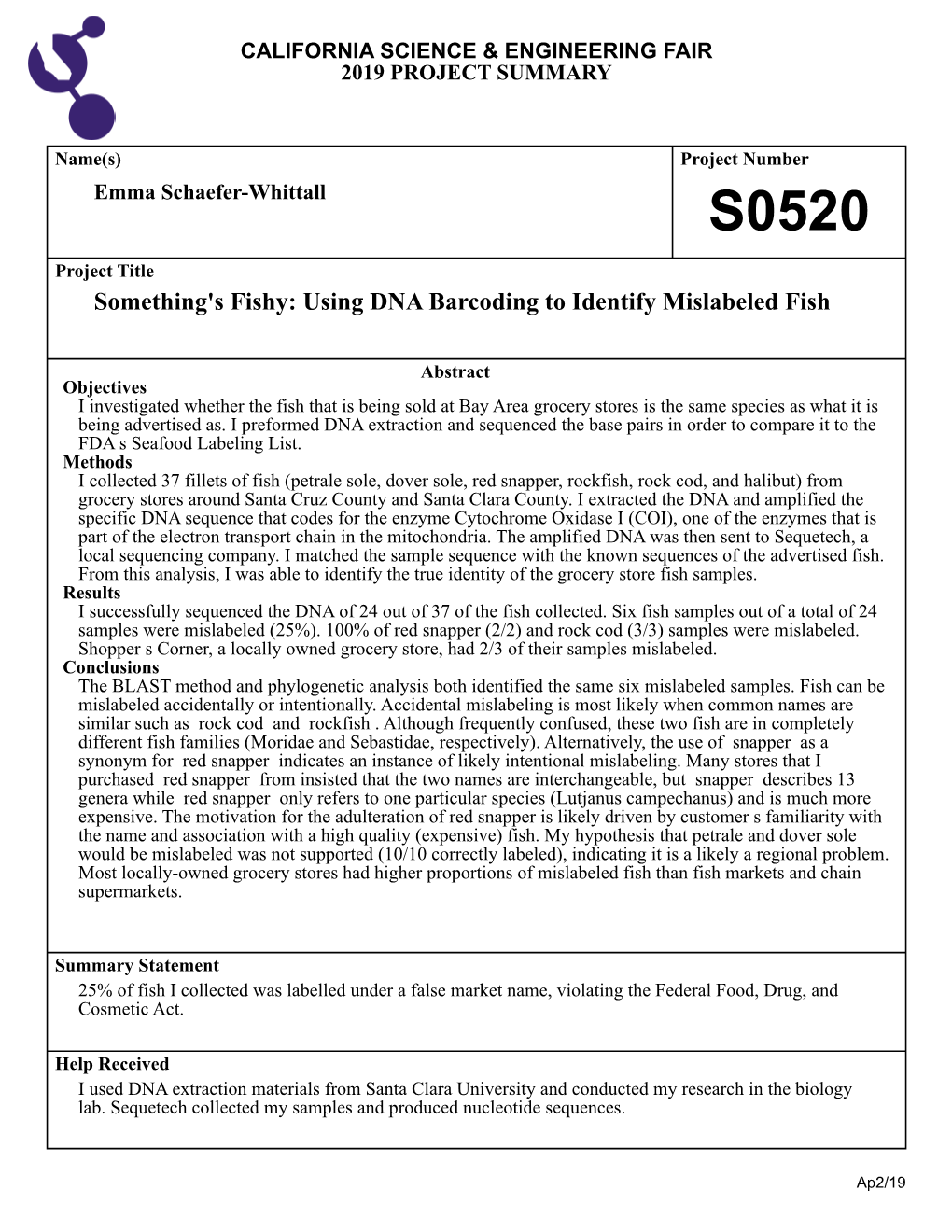 Using DNA Barcoding to Identify Mislabeled Fish