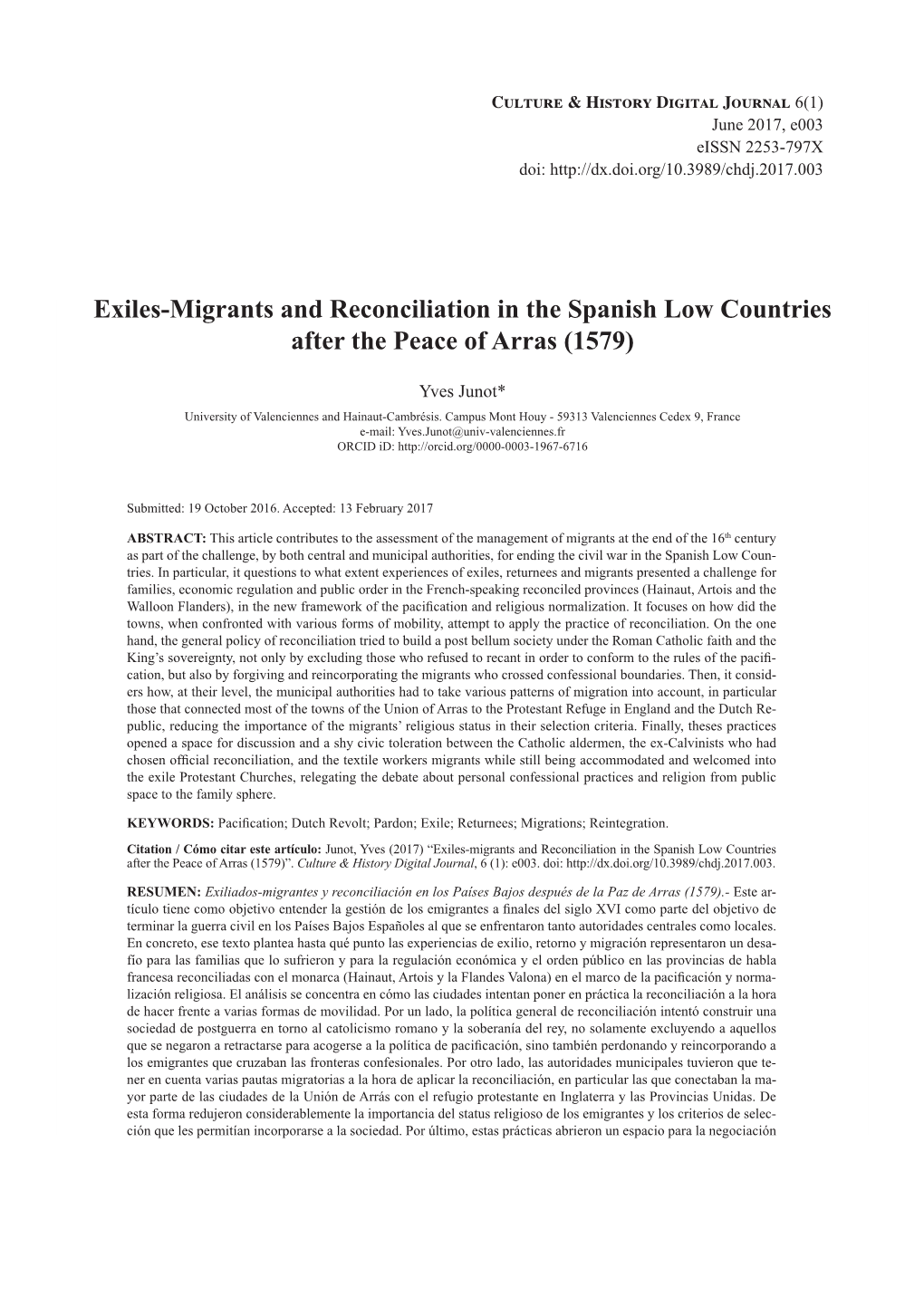 Exiles-Migrants and Reconciliation in the Spanish Low Countries After the Peace of Arras (1579)