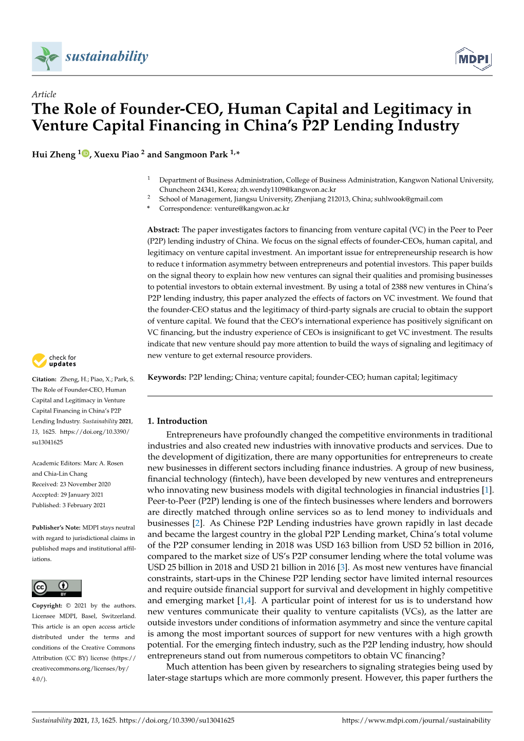 The Role of Founder-CEO, Human Capital and Legitimacy in Venture Capital Financing in China’S P2P Lending Industry