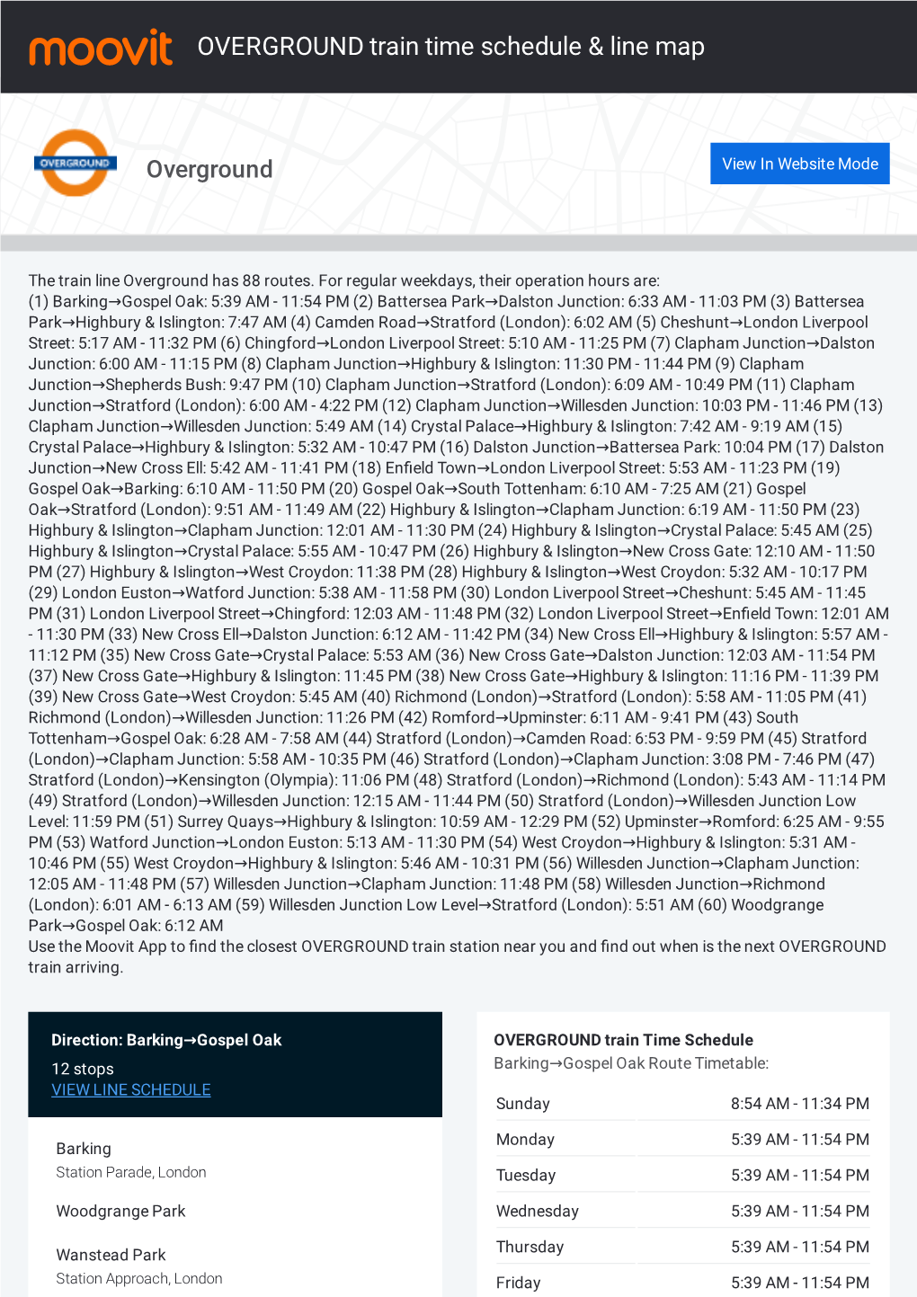 OVERGROUND Train Time Schedule & Line Route