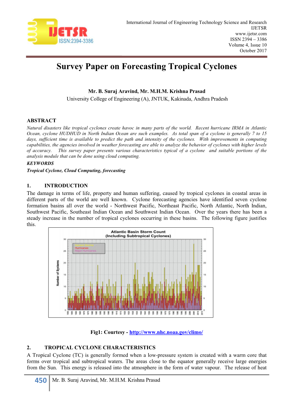 Survey Paper on Forecasting Tropical Cyclones