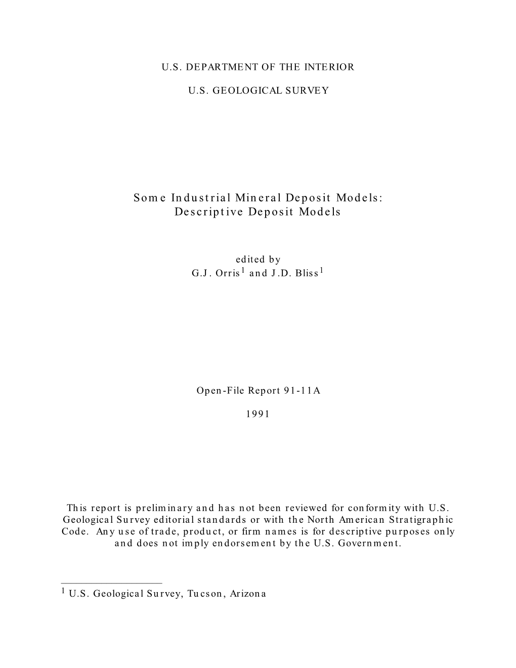 Some Industrial Mineral Deposit Models: Descriptive Deposit Models