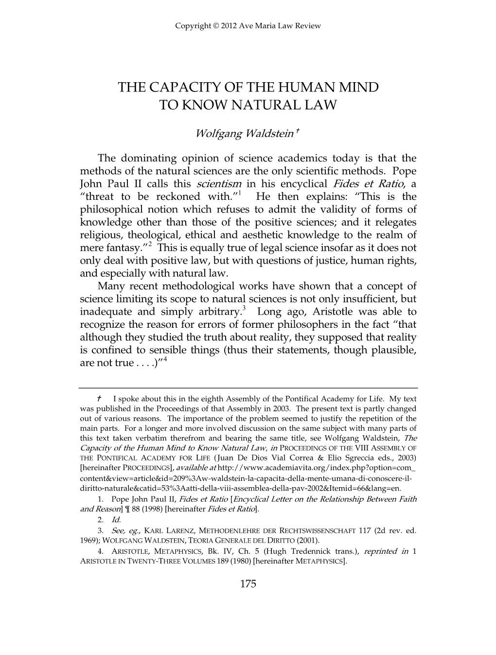 The Capacity of the Human Mind to Know Natural Law