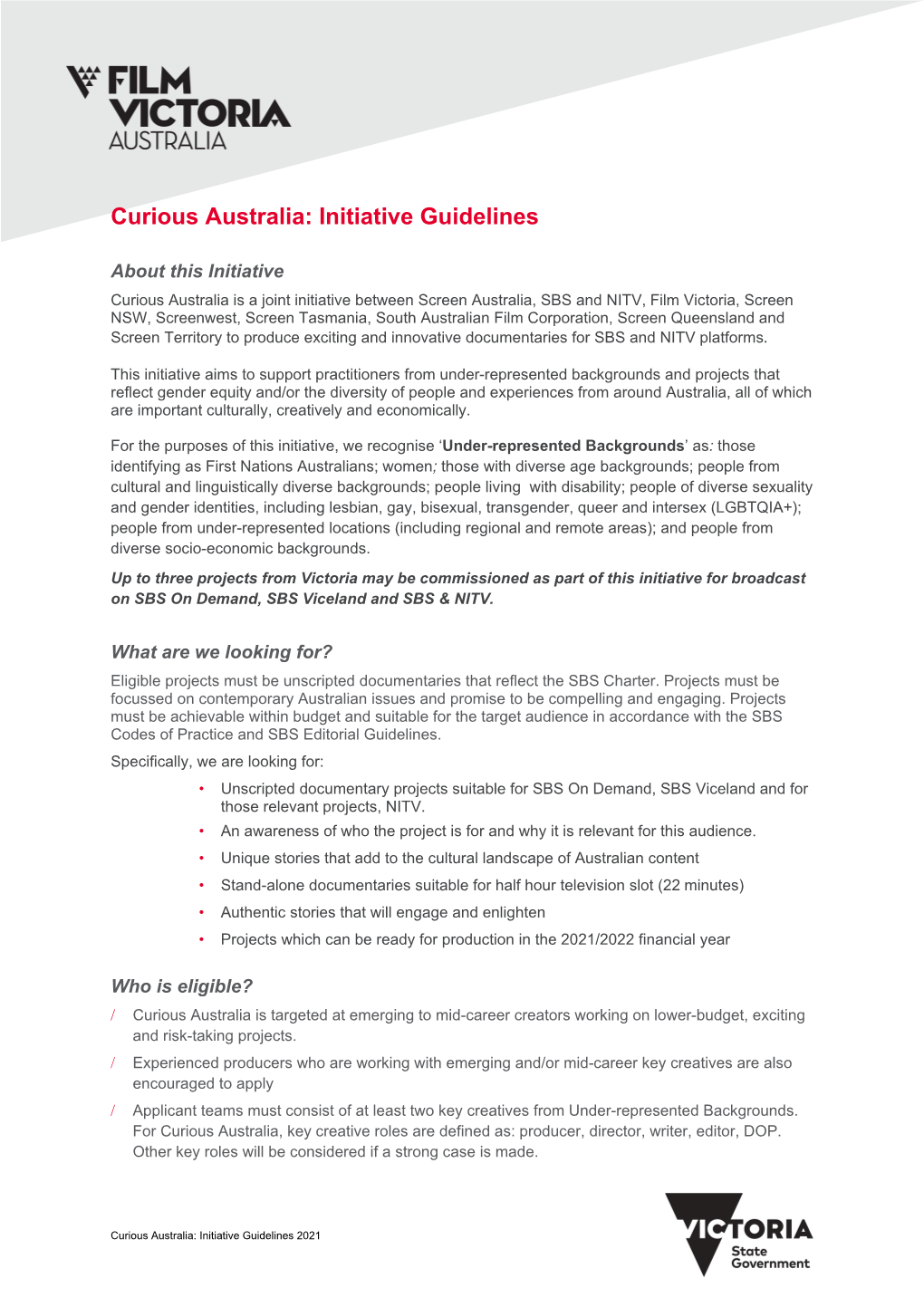 Curious Australia: Initiative Guidelines