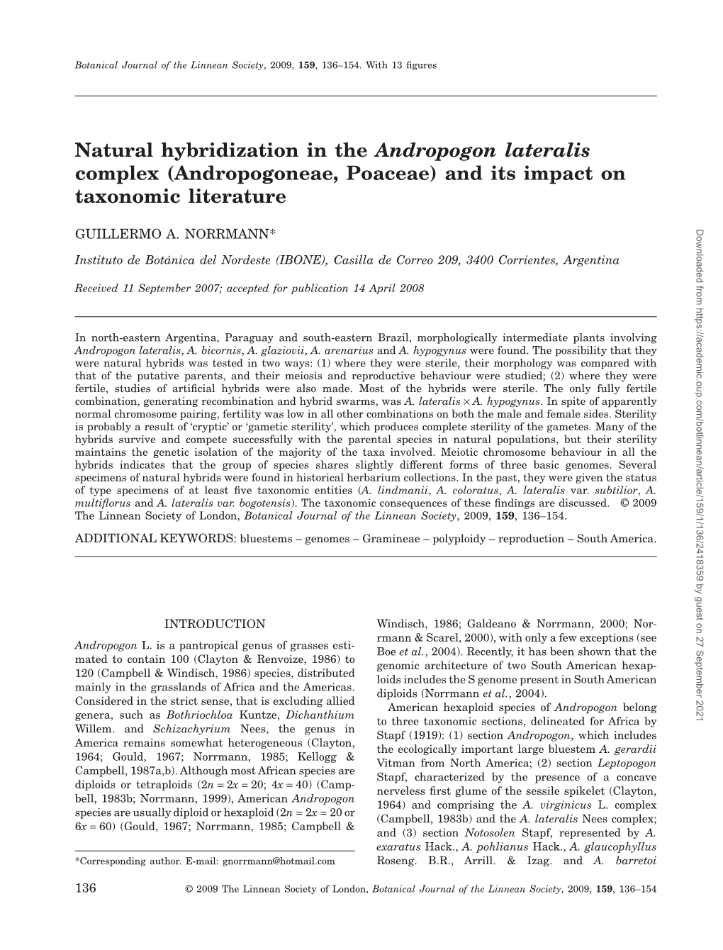 Natural Hybridization in the Andropogon Lateralis Complex (Andropogoneae, Poaceae) and Its Impact on Taxonomic Literature