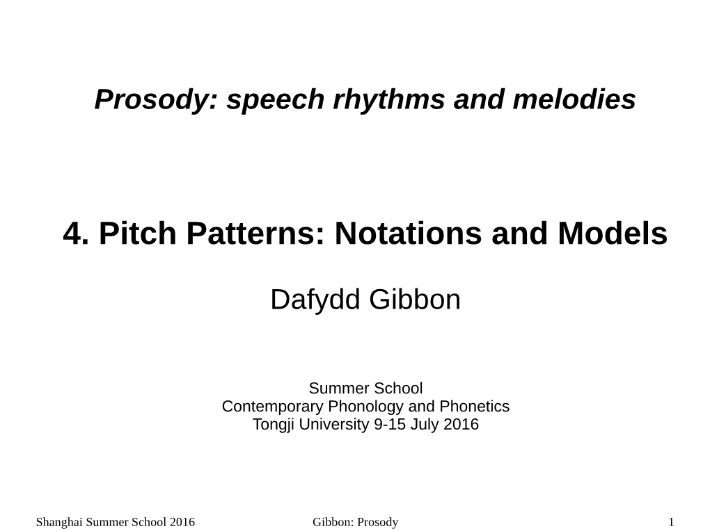4. Pitch Patterns: Notations and Models