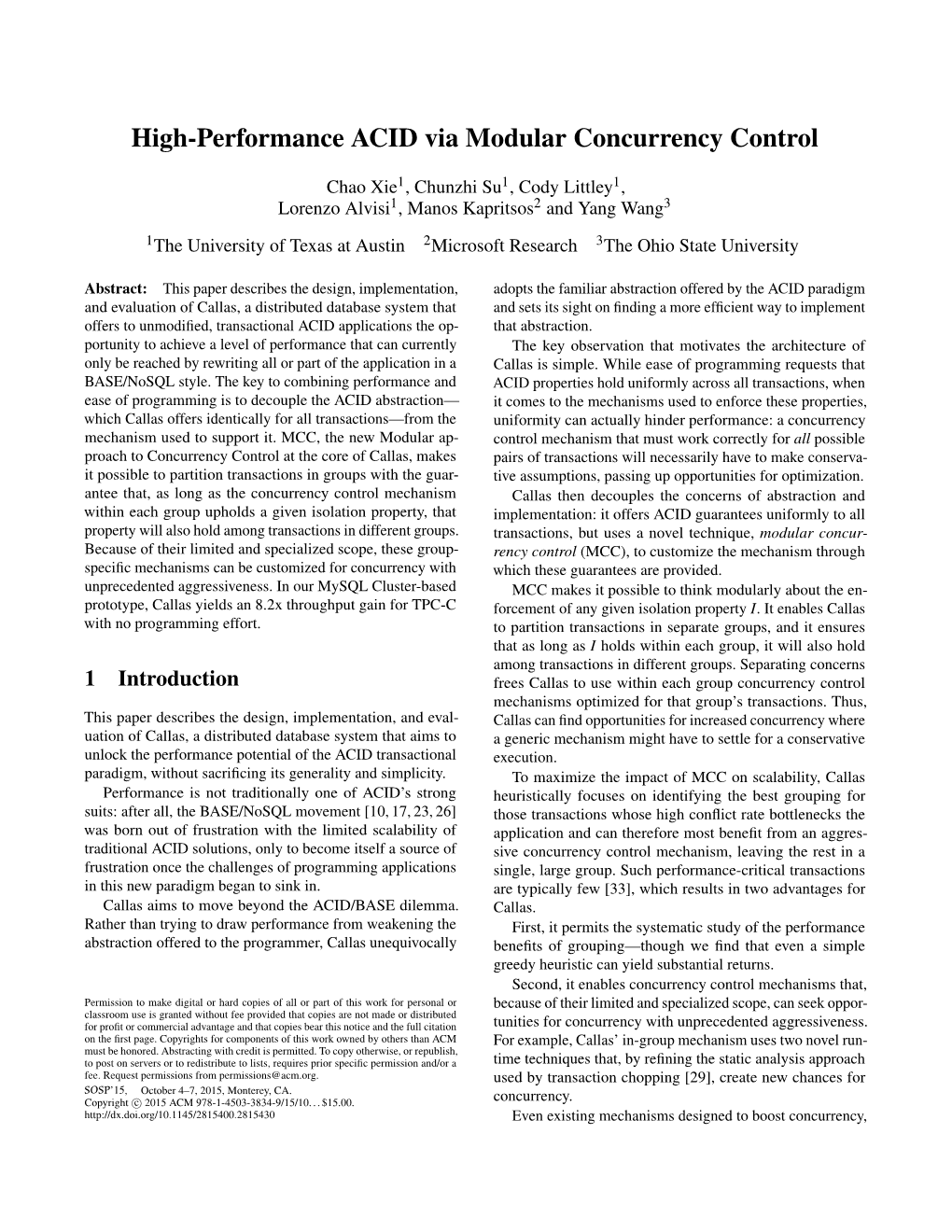 High-Performance ACID Via Modular Concurrency Control