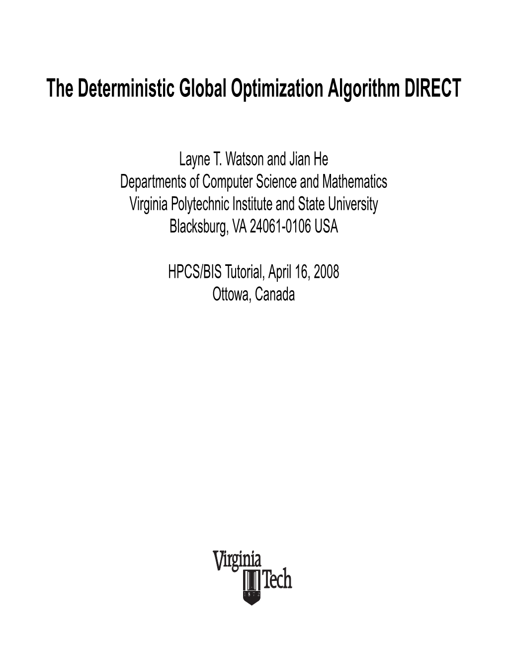 The Deterministic Global Optimization Algorithm DIRECT