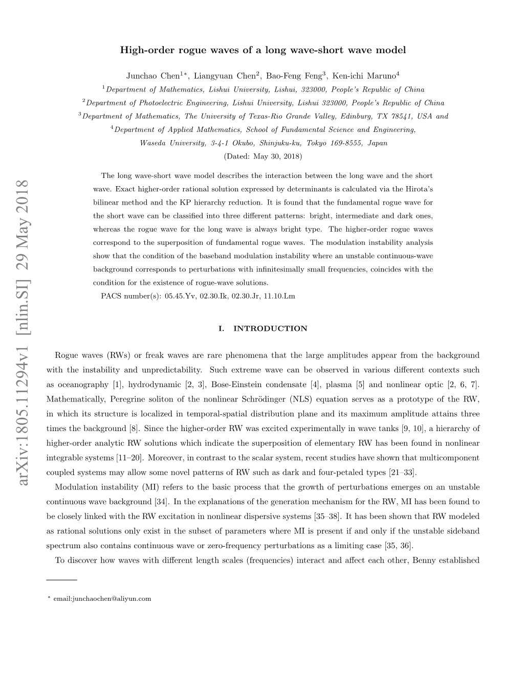 Arxiv:1805.11294V1 [Nlin.SI] 29 May 2018