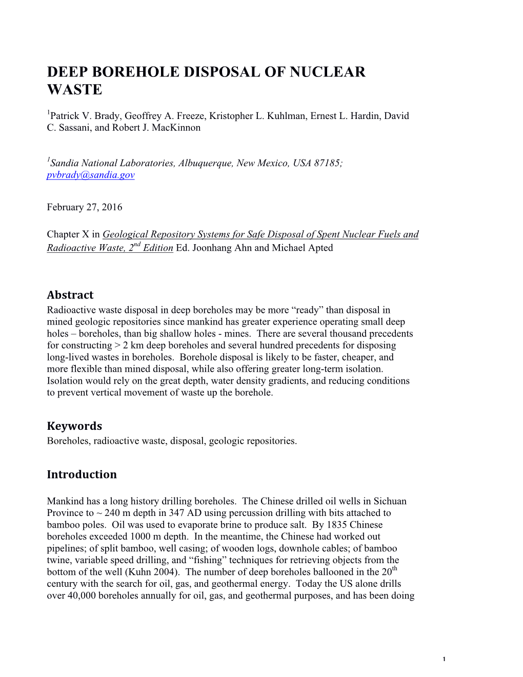 Deep Borehole Disposal of Nuclear Waste