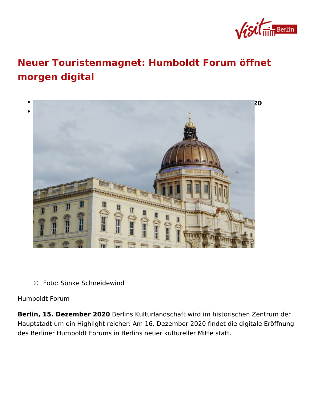 Neuer Touristenmagnet: Humboldt Forum Öffnet Morgen Digital