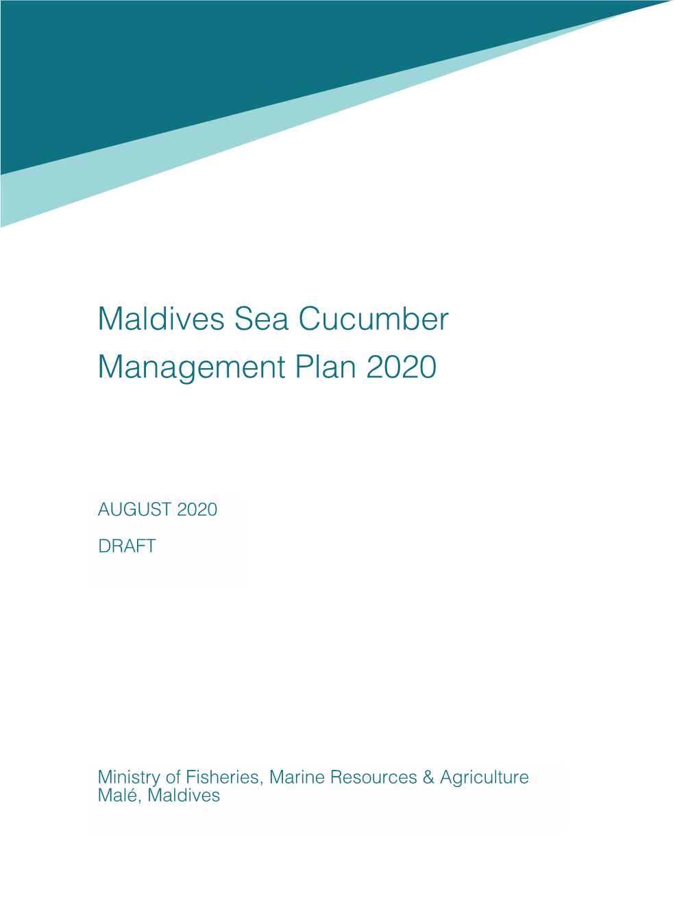 Maldives Sea Cucumber Management Plan 2020