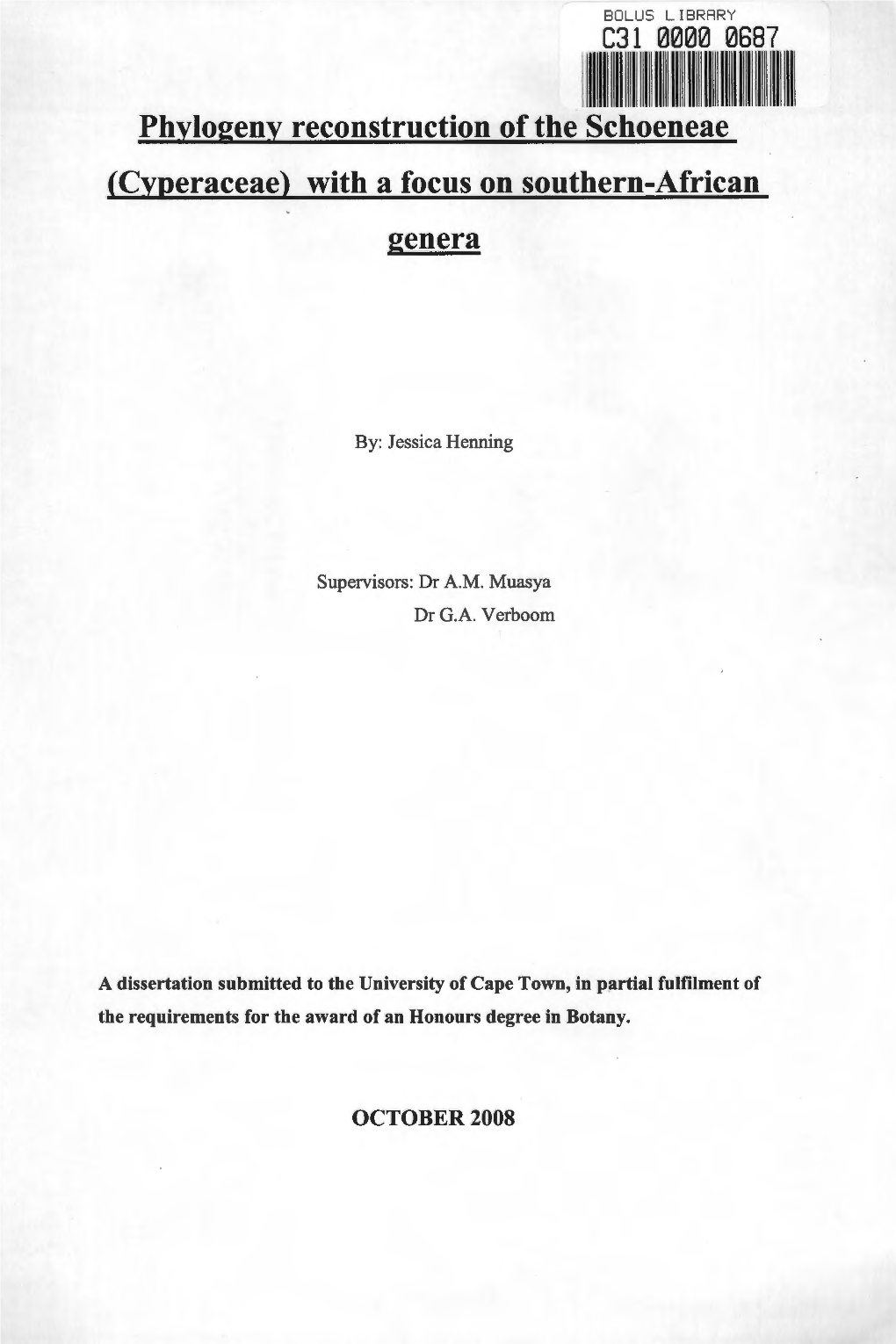 Phylogeny Reconstruction of the Schoeneae (Cyperaceae) with a Focus on Southern-African Genera