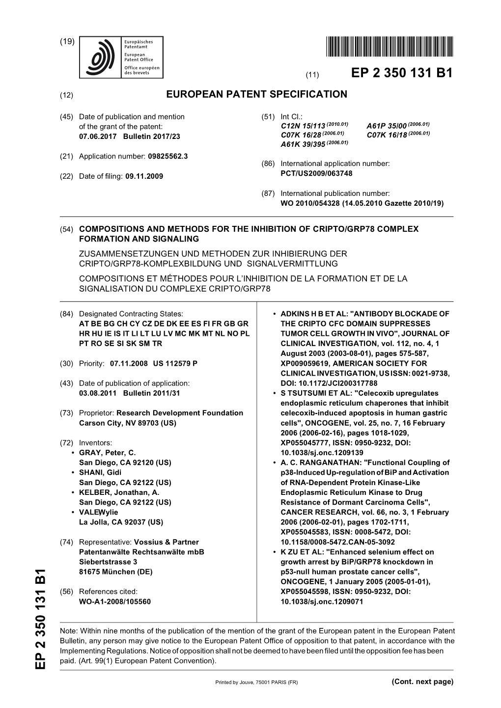 Compositions and Methods for the Inhibition of Cripto/Grp78 Complex Formation and Signaling