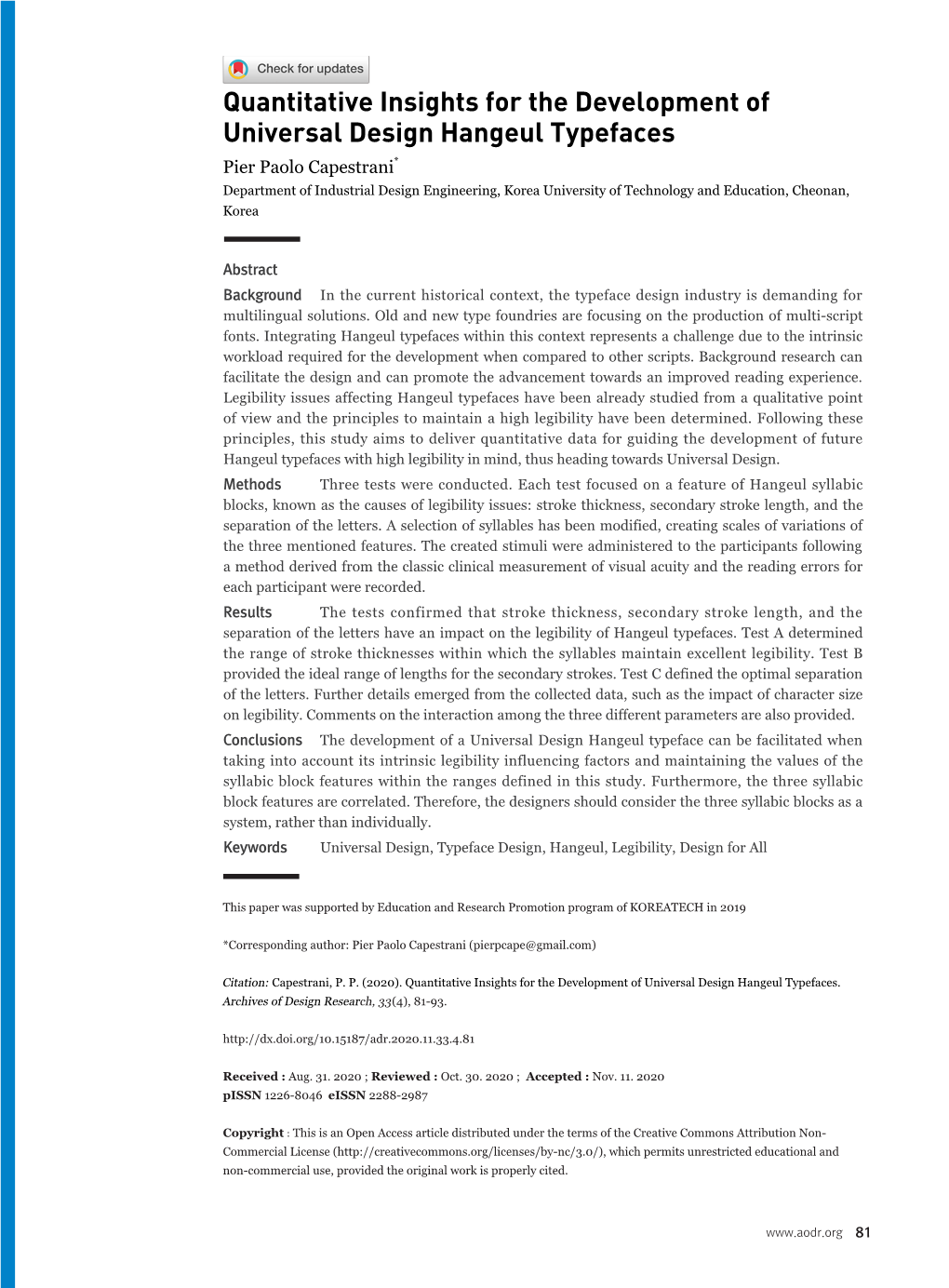 Quantitative Insights for the Development of Universal Design Hangeul Typefaces