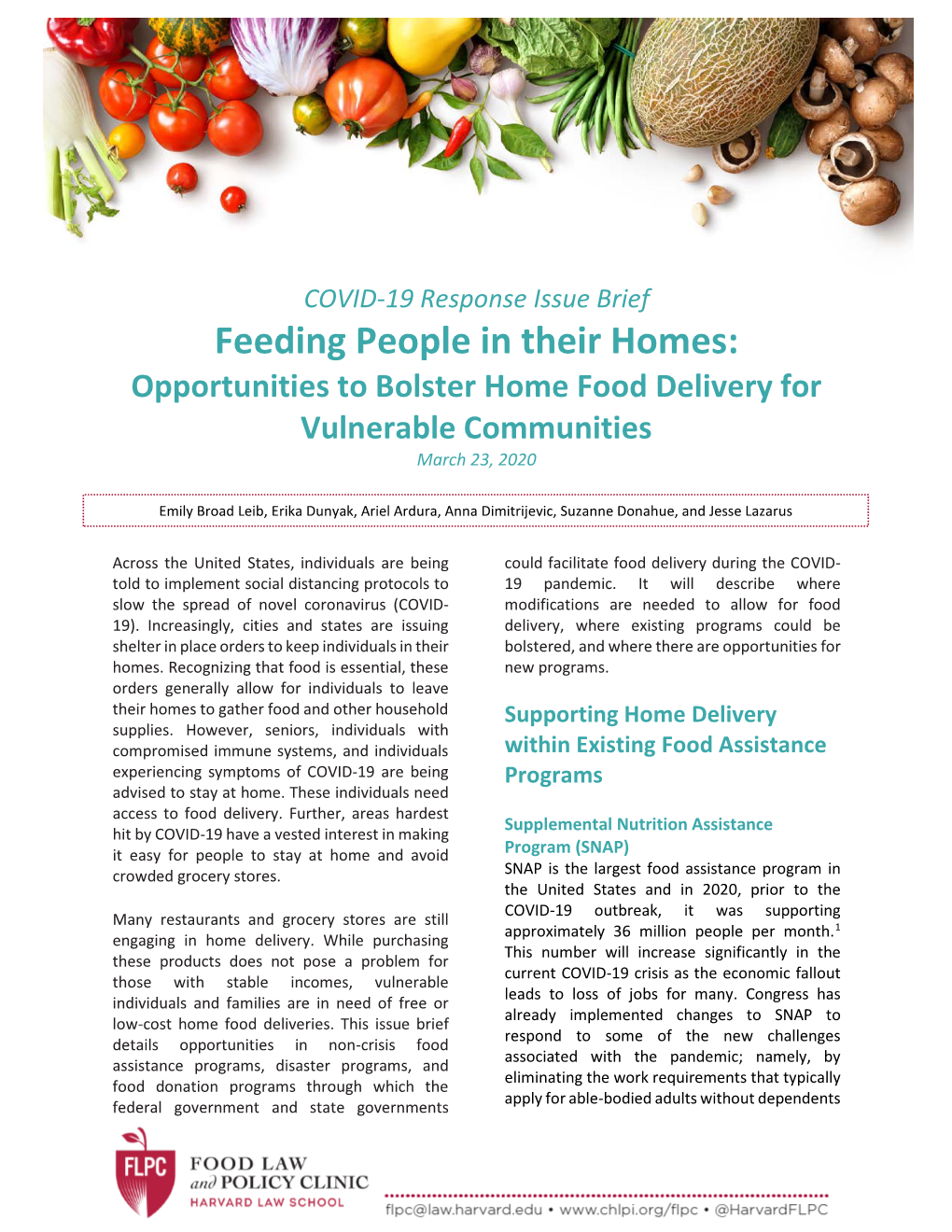 Feeding People in Their Homes: Opportunities to Bolster Home Food Delivery for Vulnerable Communities March 23, 2020