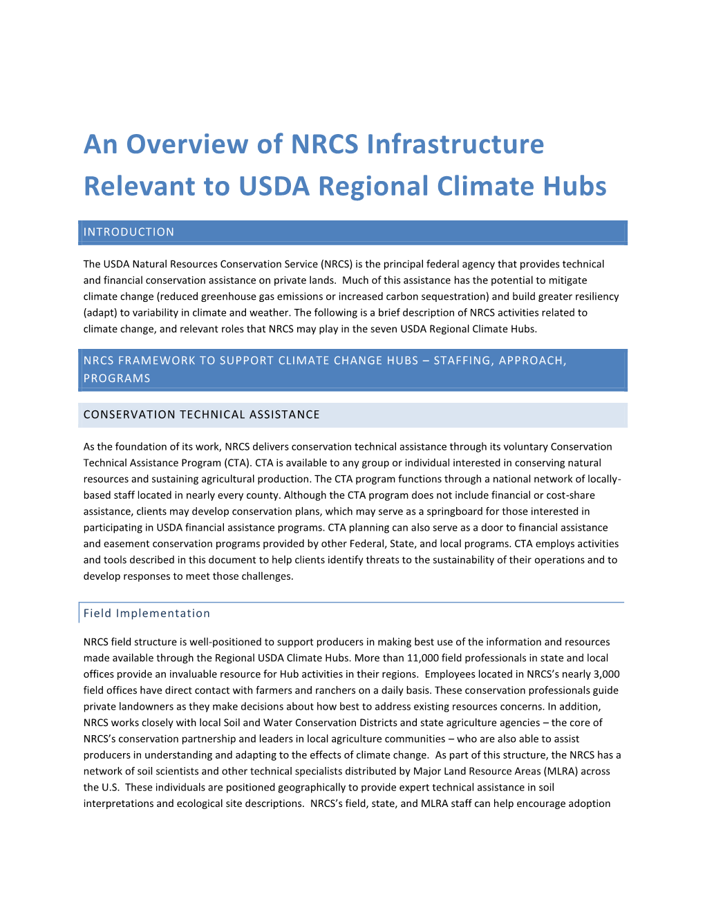 An Overview of NRCS Infrastructure Relevant to USDA Regional Climate Hubs