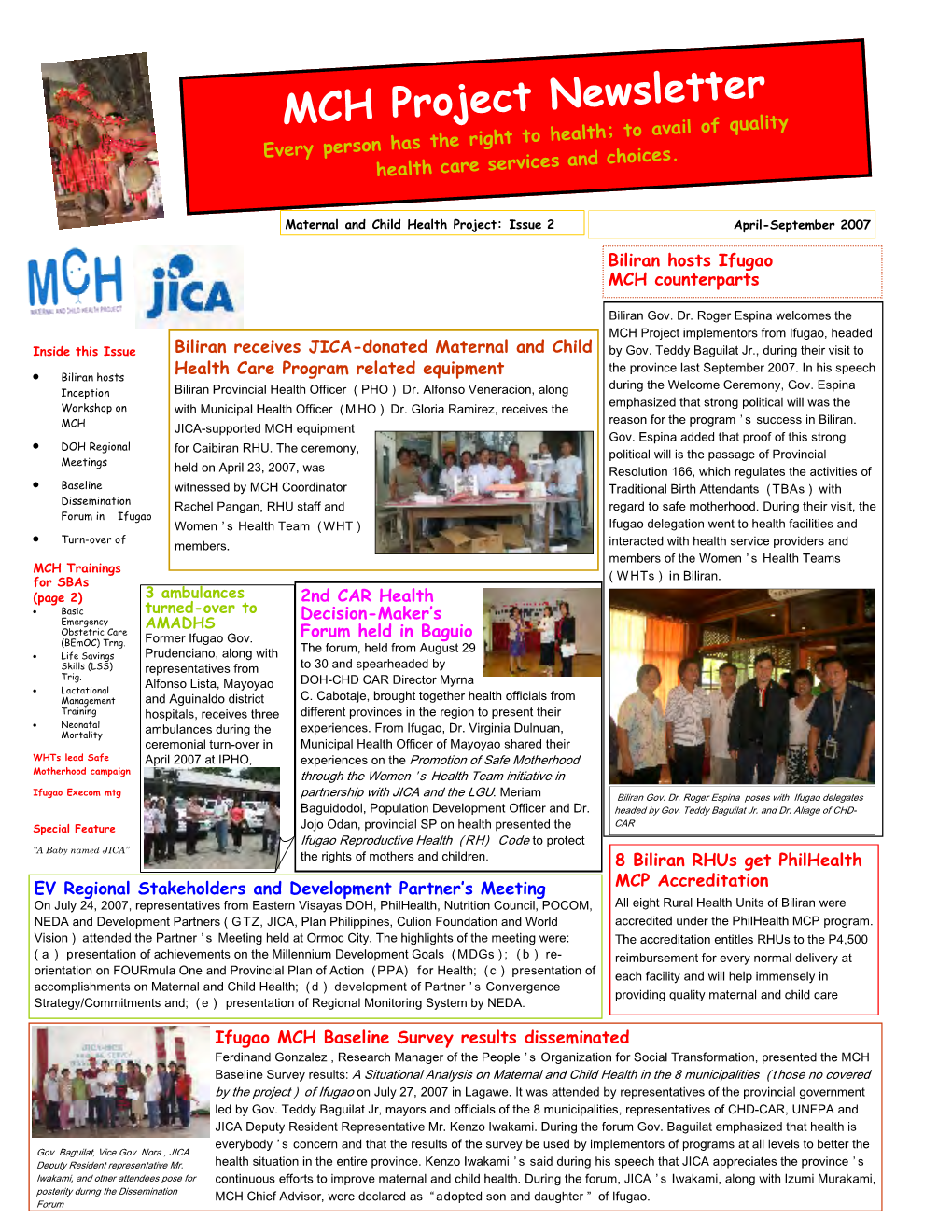 MCH Project Newsletter